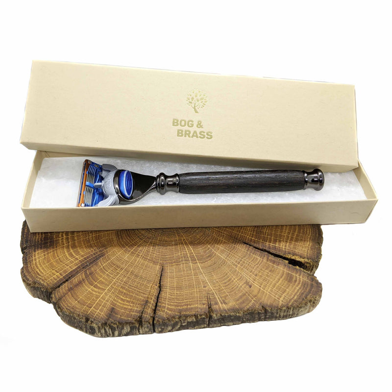 Gunmetal Gillette fusion razor in Irish bog oak