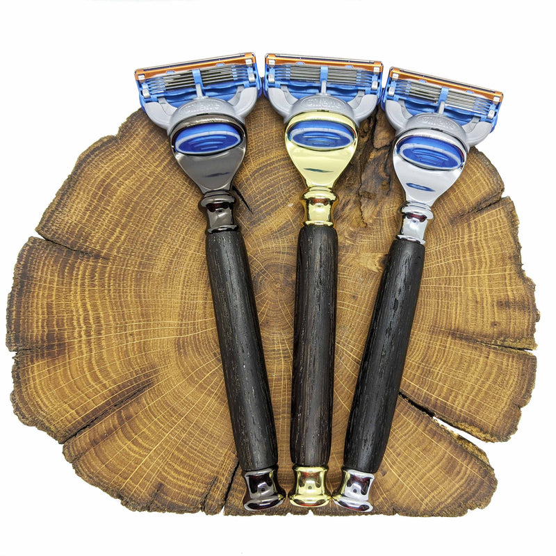 Gold Gillette fusion razor in Irish bog oak
