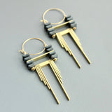 ArtDeco hematite and brass hoop earrings
