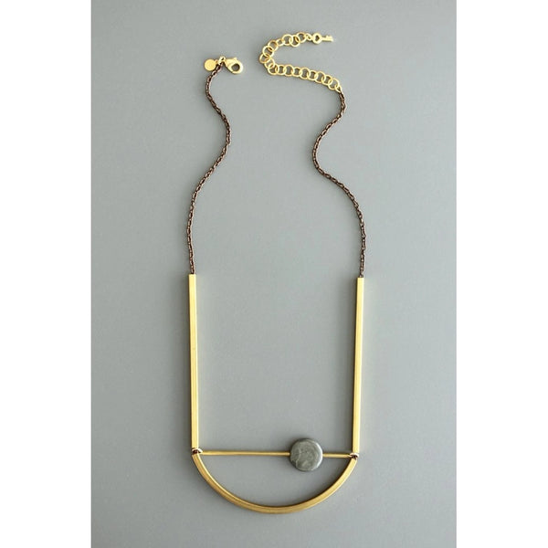 Gray Stone and Brass Necklace