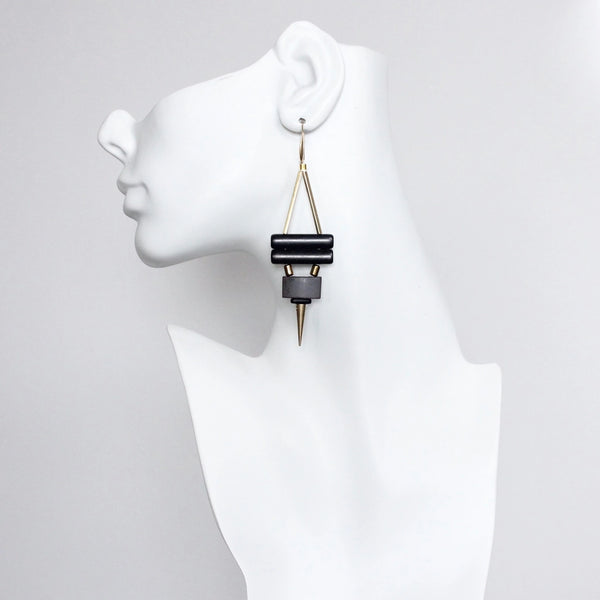 Geometric Black Magnesite and Hematite Earrings