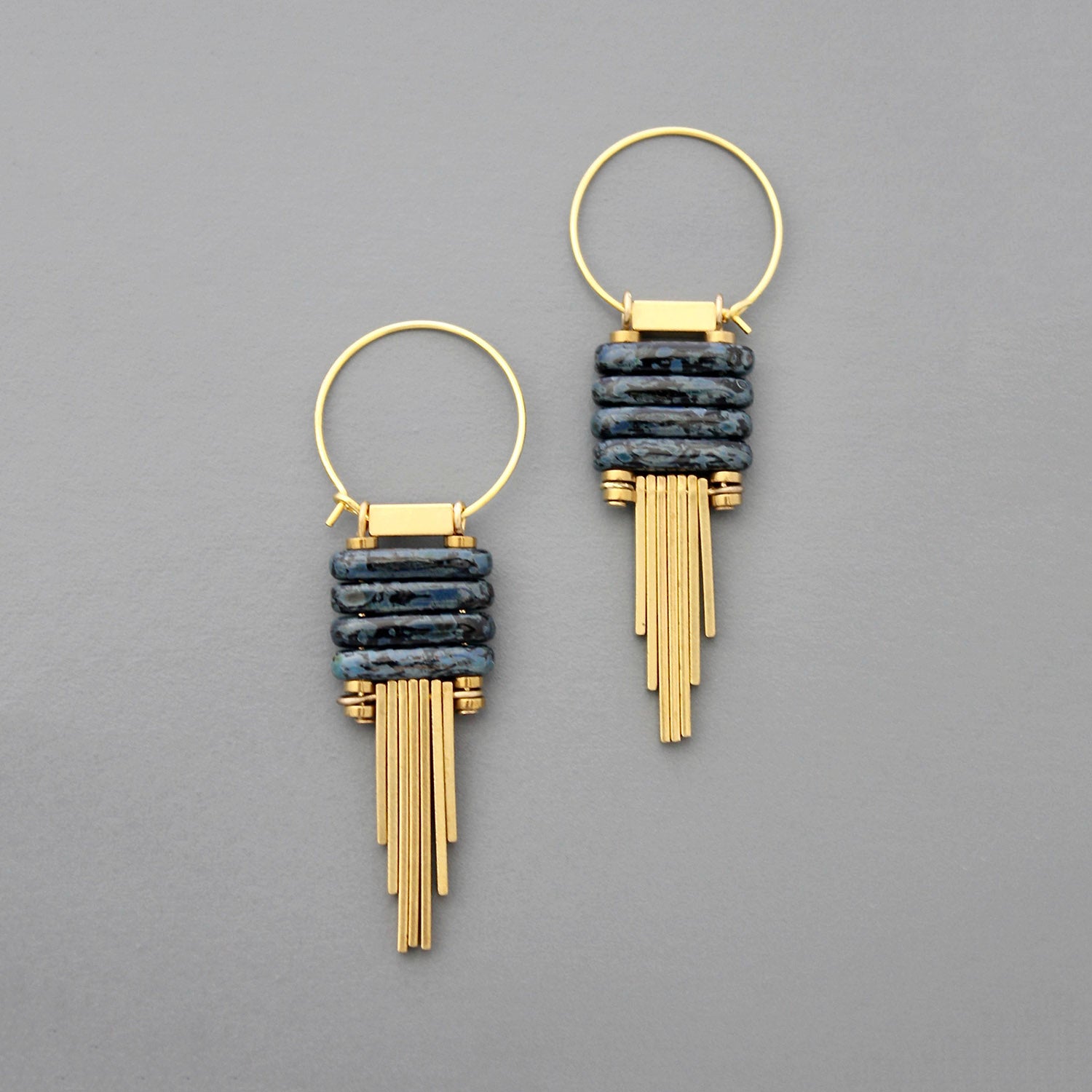 Geometric Glass Hoop Dangle Earrings