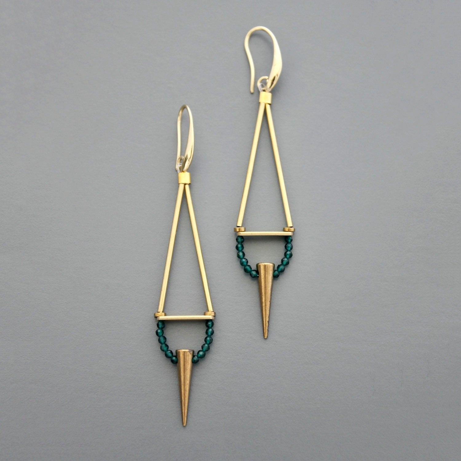 Geometric green onyx spike earrings