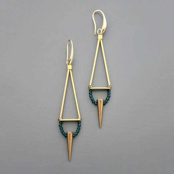 Geometric green onyx spike earrings