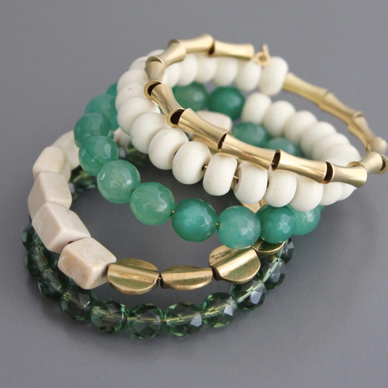 Green and White Wrap Bracelet