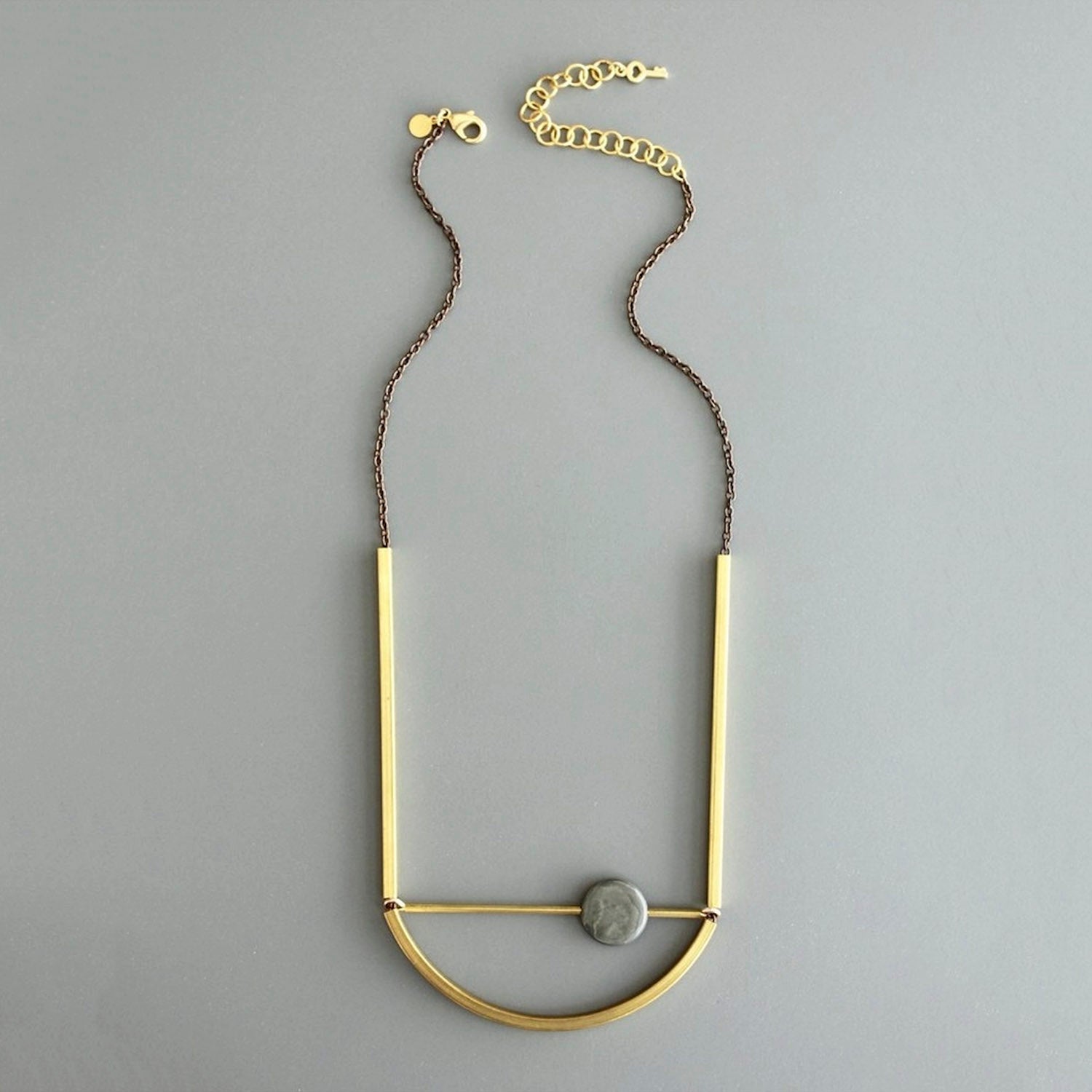 Gray Stone and Brass Necklace