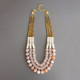 Triple Strand African Glass and Hematite Necklace
