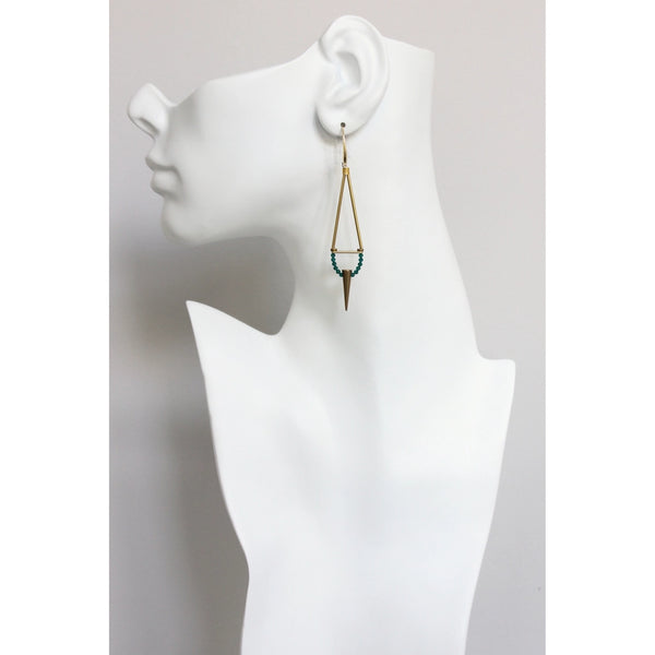 Geometric green onyx spike earrings