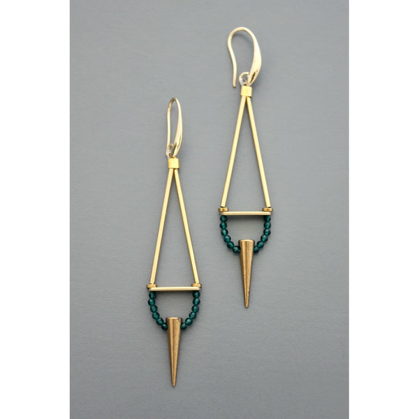 Geometric green onyx spike earrings