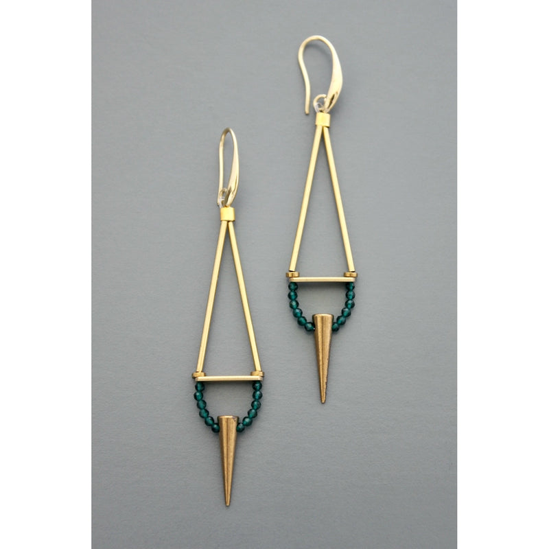 Geometric green onyx spike earrings