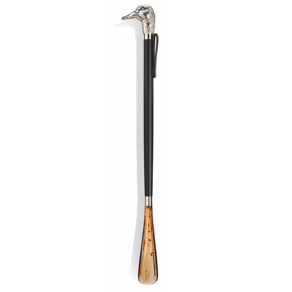 Long shoehorn with nickel plated duck head. 