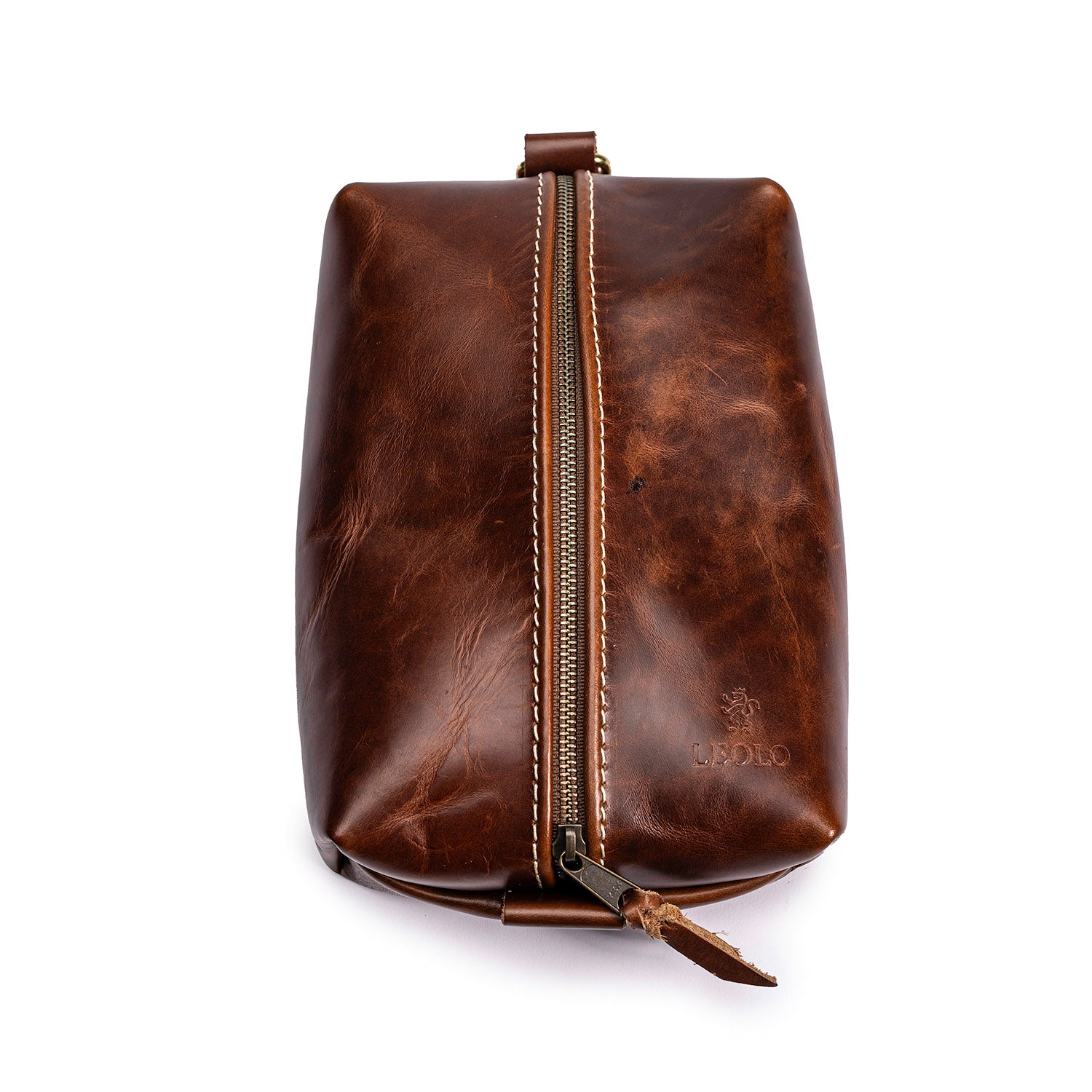 Oxford brown handmade leather dopp kit by Leolo. 