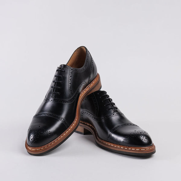 Men's Leather Full Brogue Oxford Shoes - Black