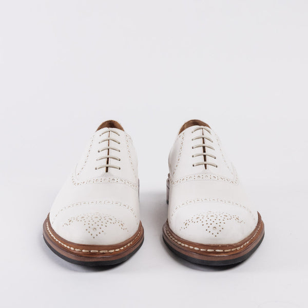 Men's Leather Full Brogue Oxford Shoes - Natural White