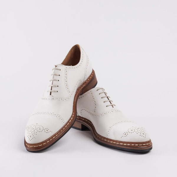 Men's Leather Full Brogue Oxford Shoes - Natural White