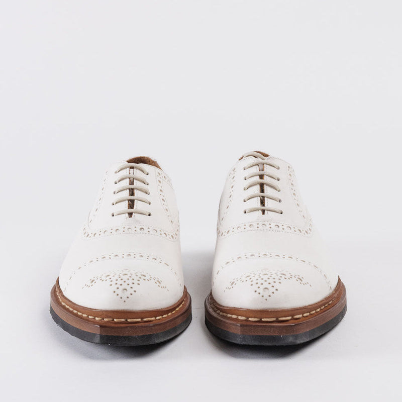 Women's Leather Full Brogue Oxford Shoes - Natural White