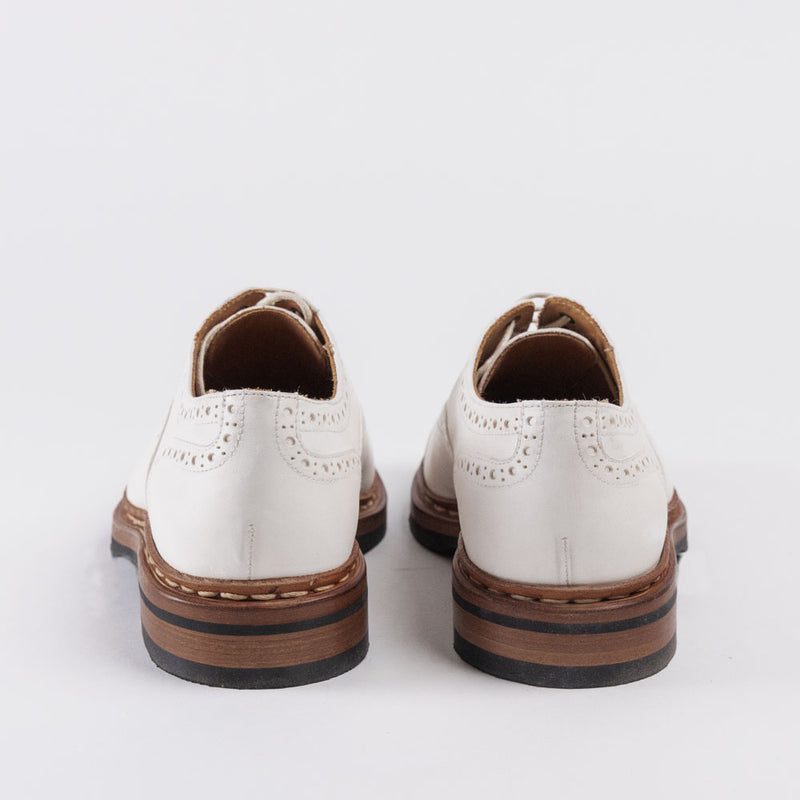 Women's Leather Full Brogue Oxford Shoes - Natural White