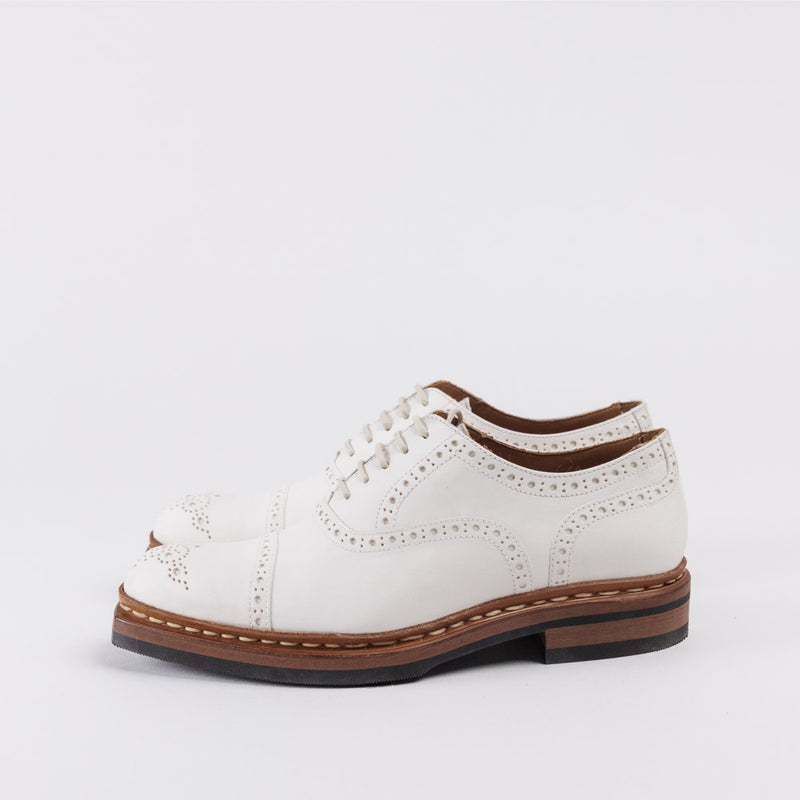 Women's Leather Full Brogue Oxford Shoes - Natural White