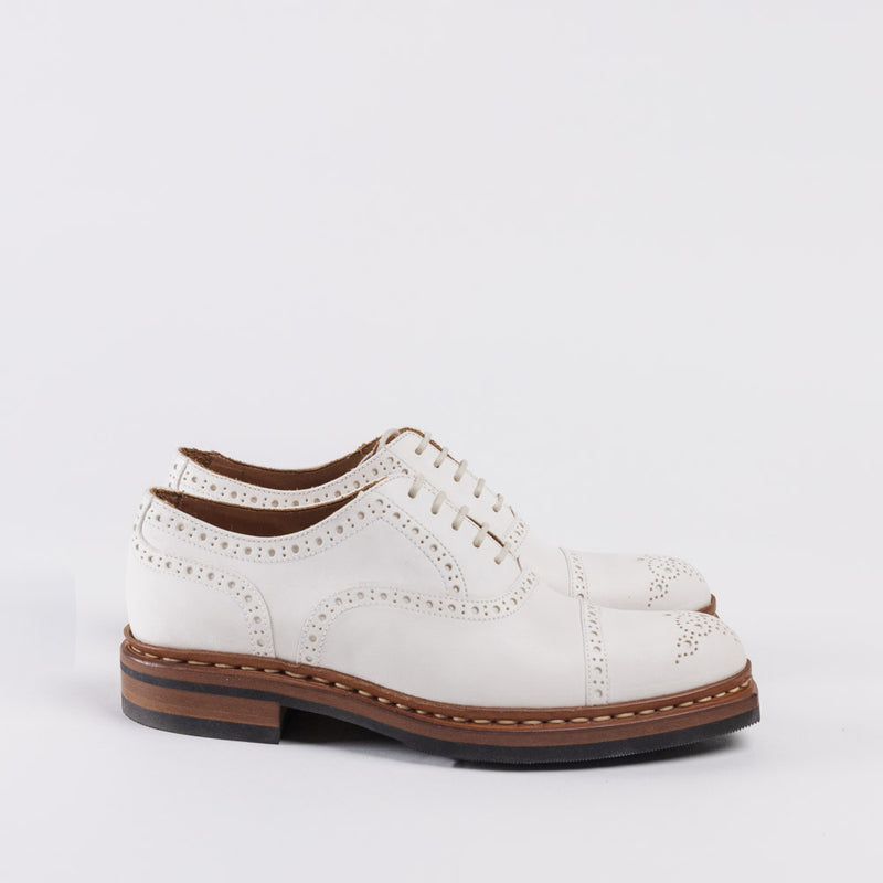 Women's Leather Full Brogue Oxford Shoes - Natural White