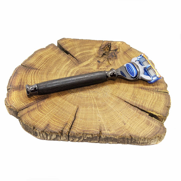 Gunmetal Gillette fusion razor in Irish bog oak