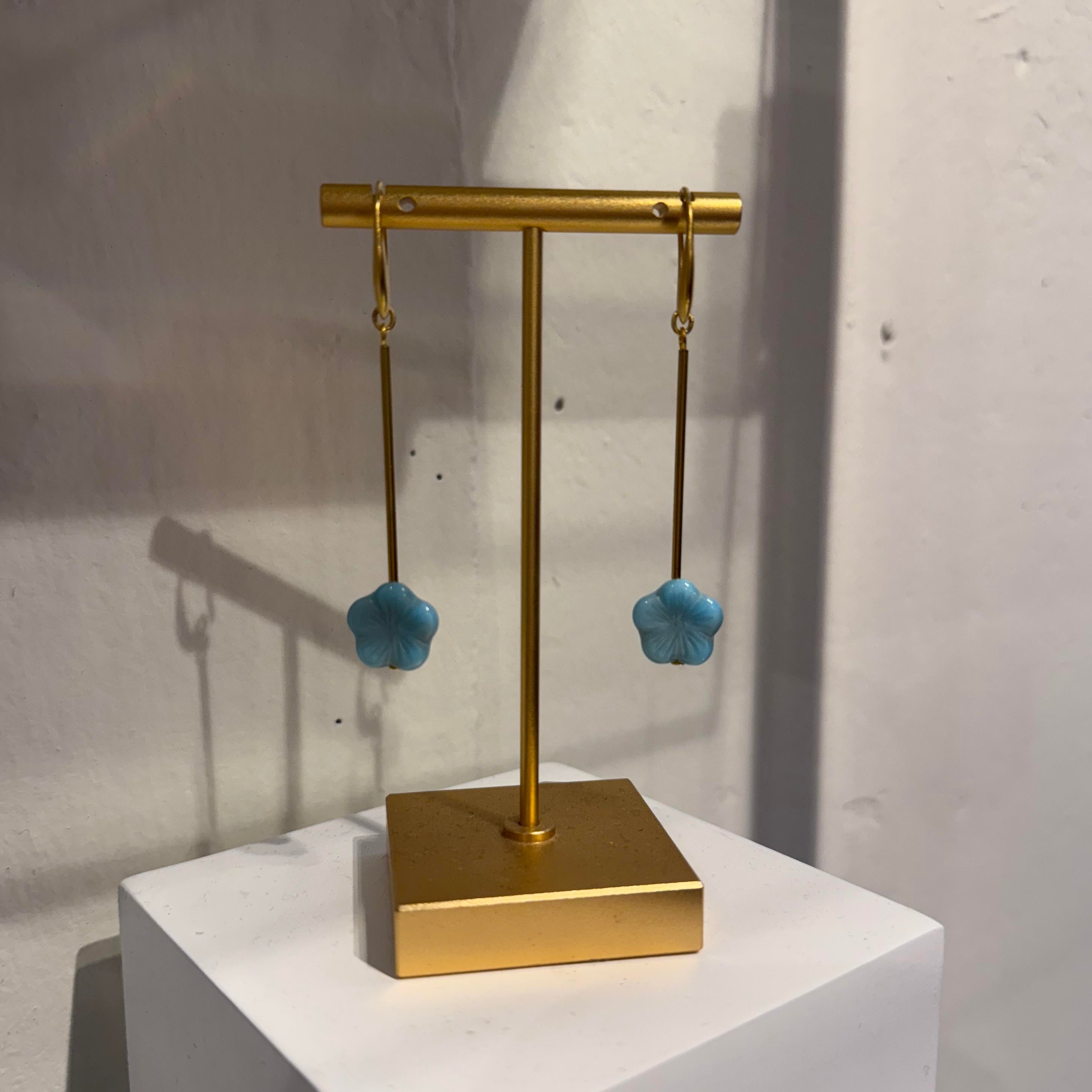 Blue Glass Flower Earrings