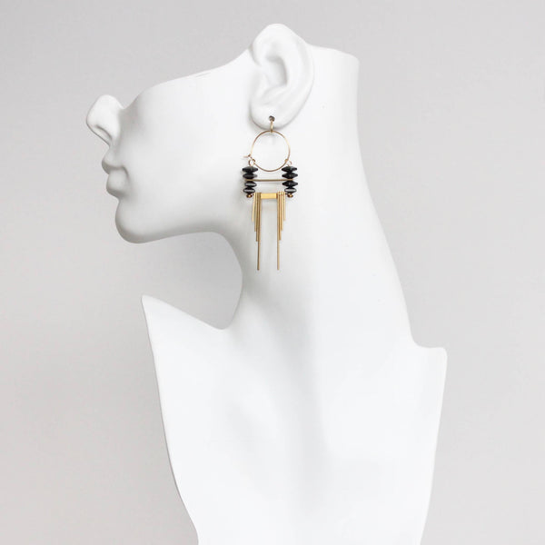 ArtDeco hematite and brass hoop earrings