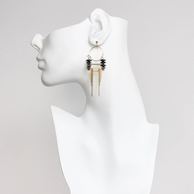 ArtDeco hematite and brass hoop earrings
