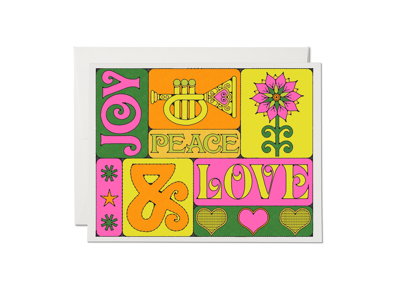 Peace, Love, Joy holiday greeting card