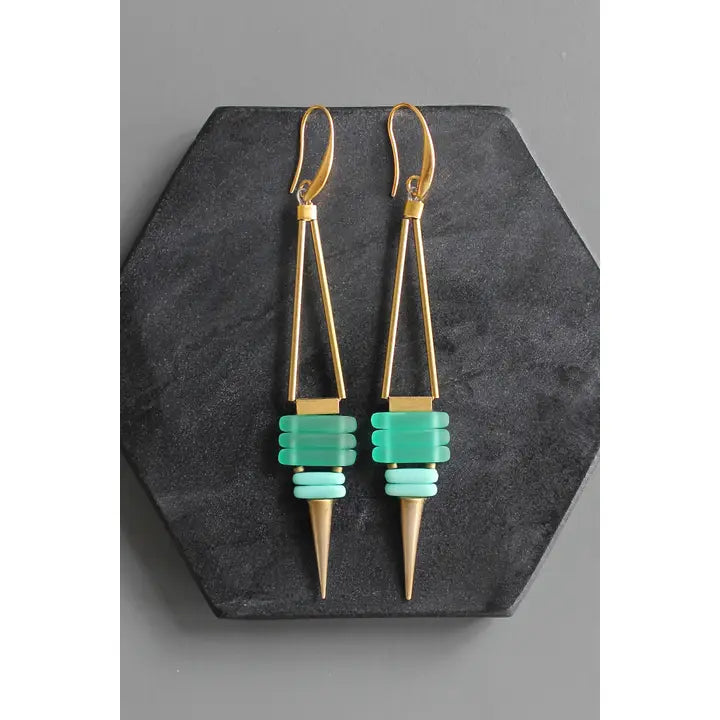 Green and Turquoise Geometric Spike Earring