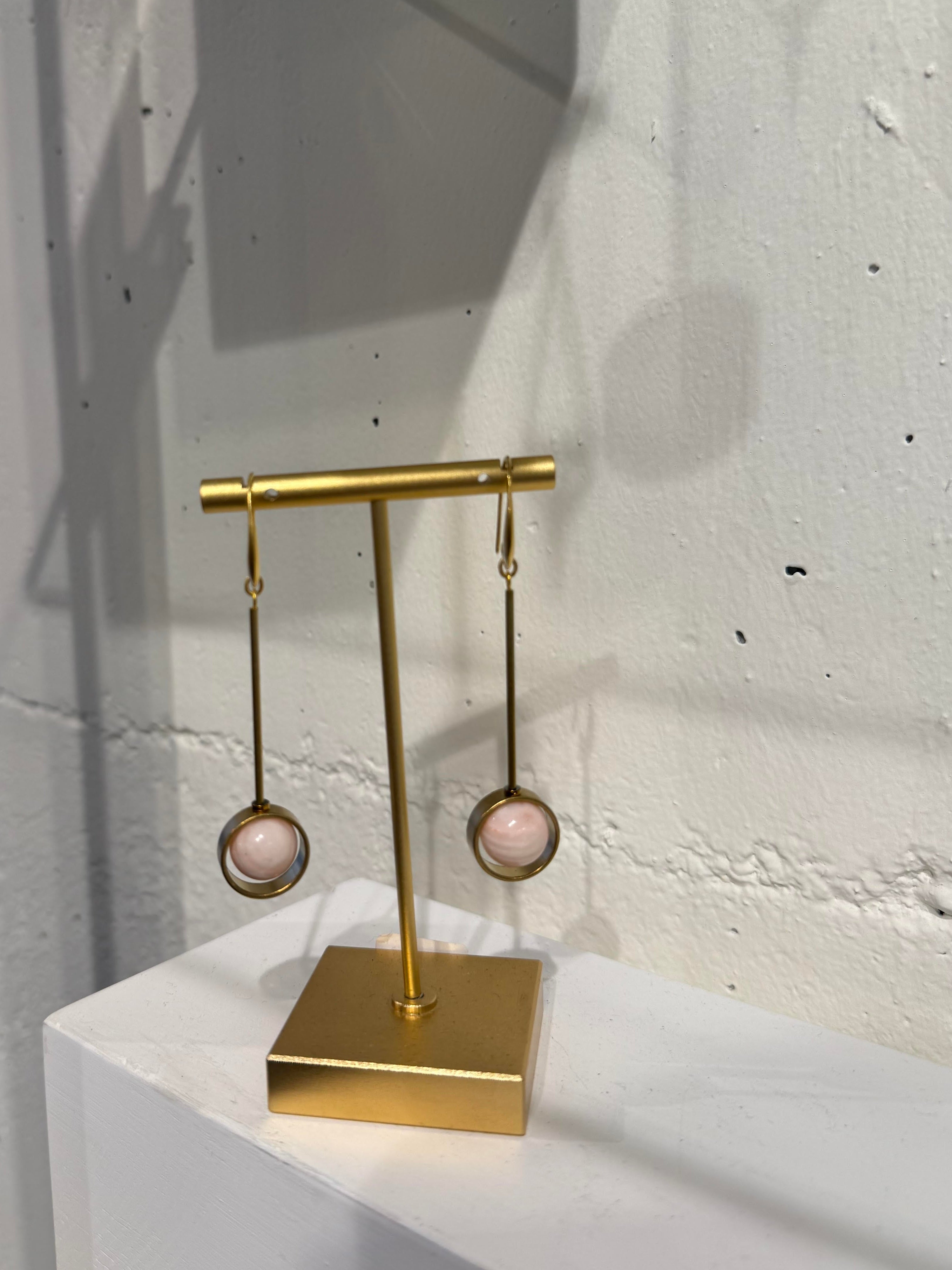 Pink and Brass Dangle Earrings