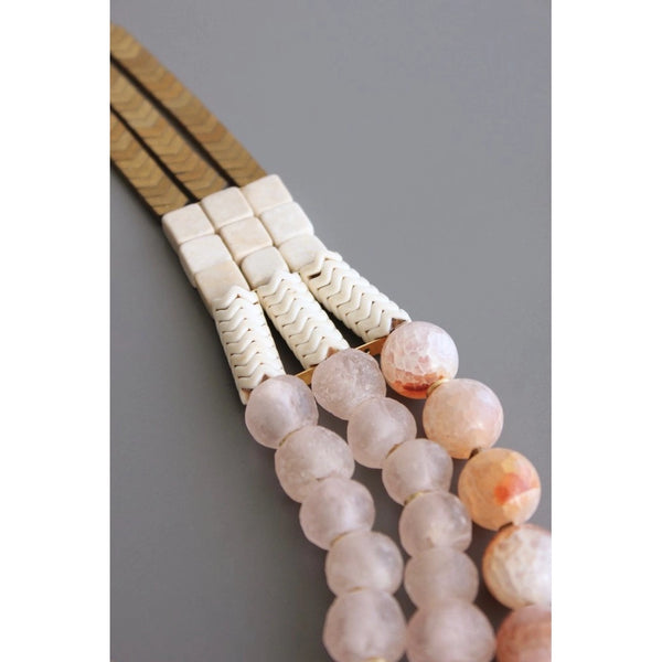 Triple Strand African Glass and Hematite Necklace
