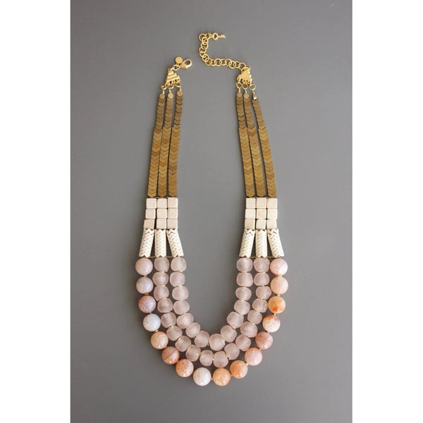 Triple Strand African Glass and Hematite Necklace