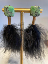 Black feather earrings with jasper