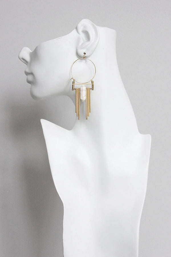 White and Brass Art Deco Hoop Earrings